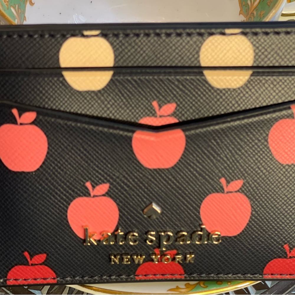 Kate Spade Black and Pink Apple Print Wallet